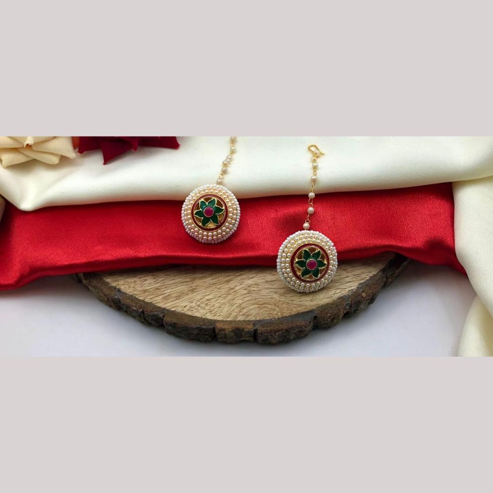 Manisha Jewellery Gold Plated Pota Stone And Meenakari Maangtikka