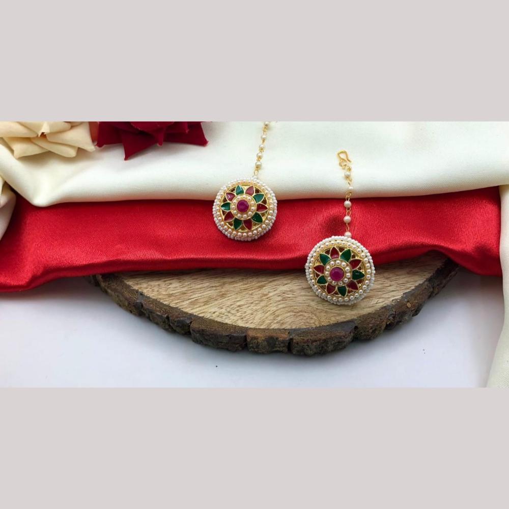 Manisha Jewellery Gold Plated Pota Stone And Meenakari Maangtikka