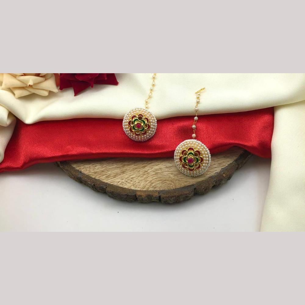 Manisha Jewellery Gold Plated Pota Stone And Meenakari Maangtikka
