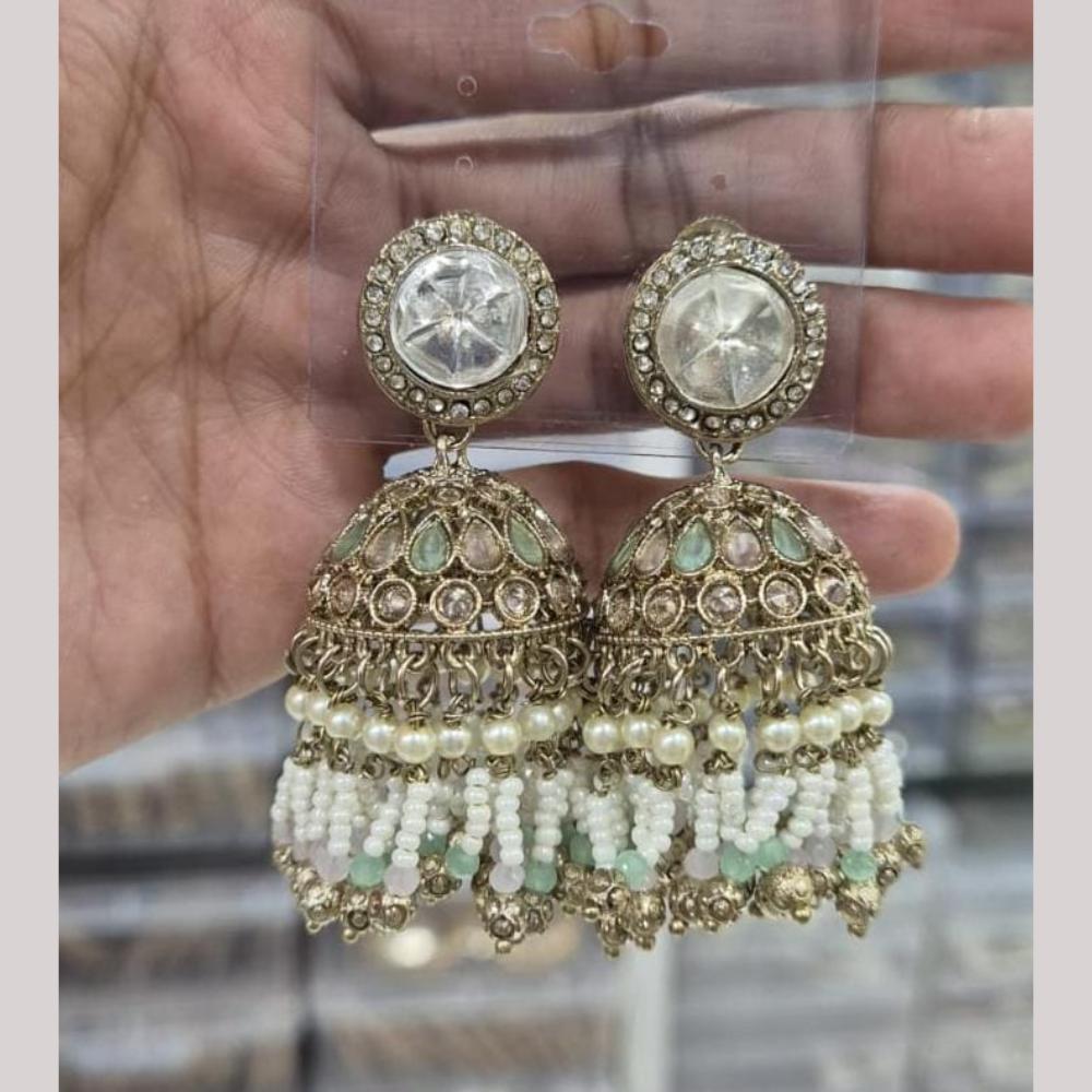 Manisha Jewellery Gold Plated Kundan Stone And Beads Jhumki Earrings