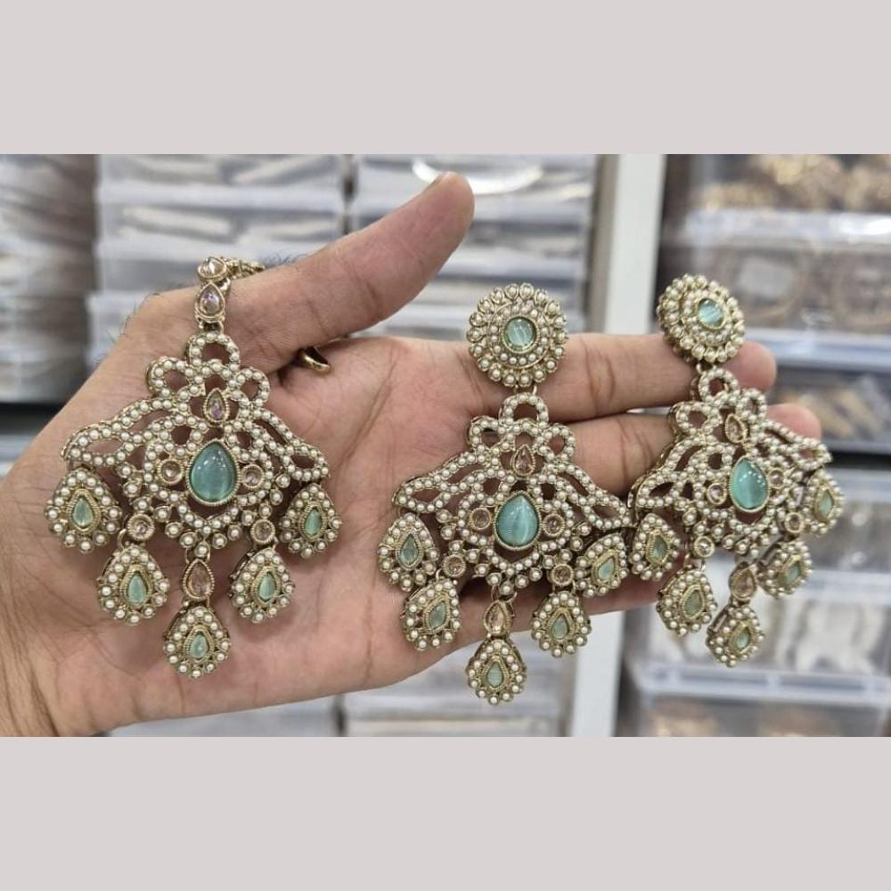 Manisha Jewellery Gold Plated Pota Stone Dangler Earrings With Maangtikka