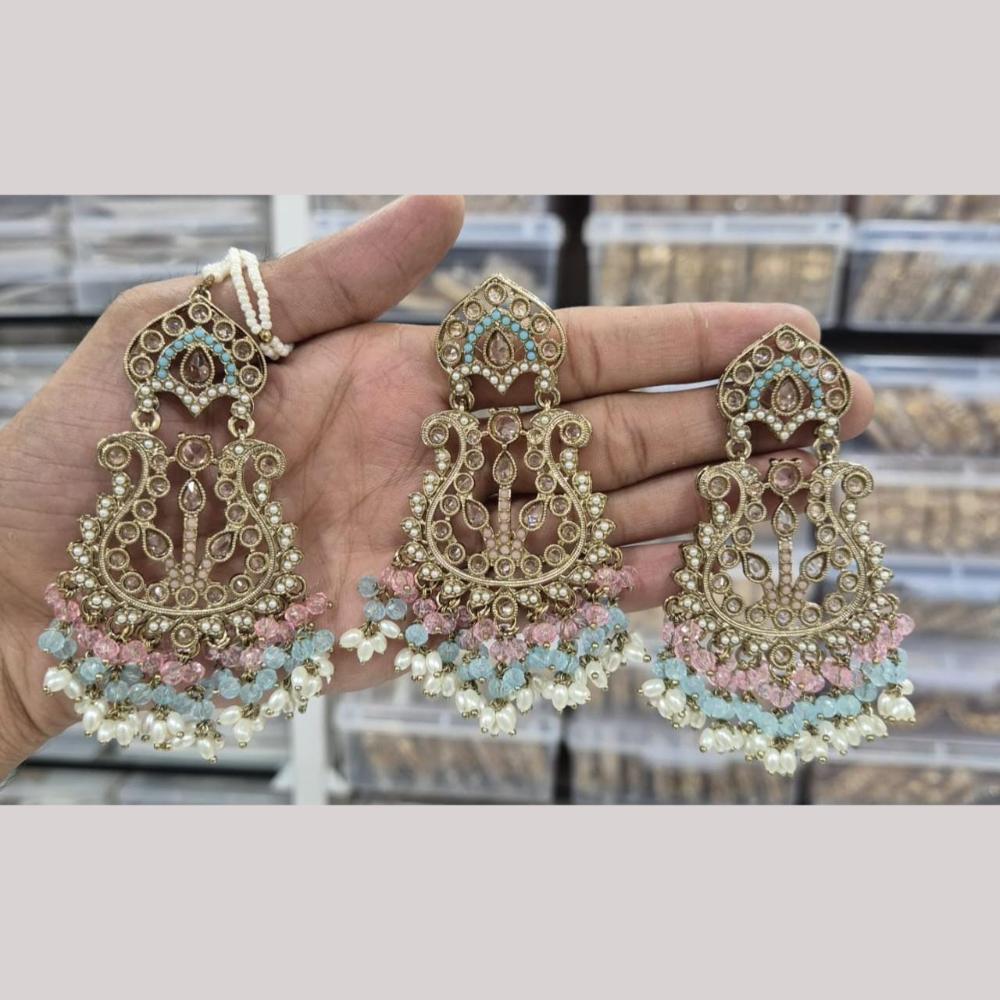 Manisha Jewellery Gold Plated Crystal Stone And Beads Dangler Earrings With Maangtikka