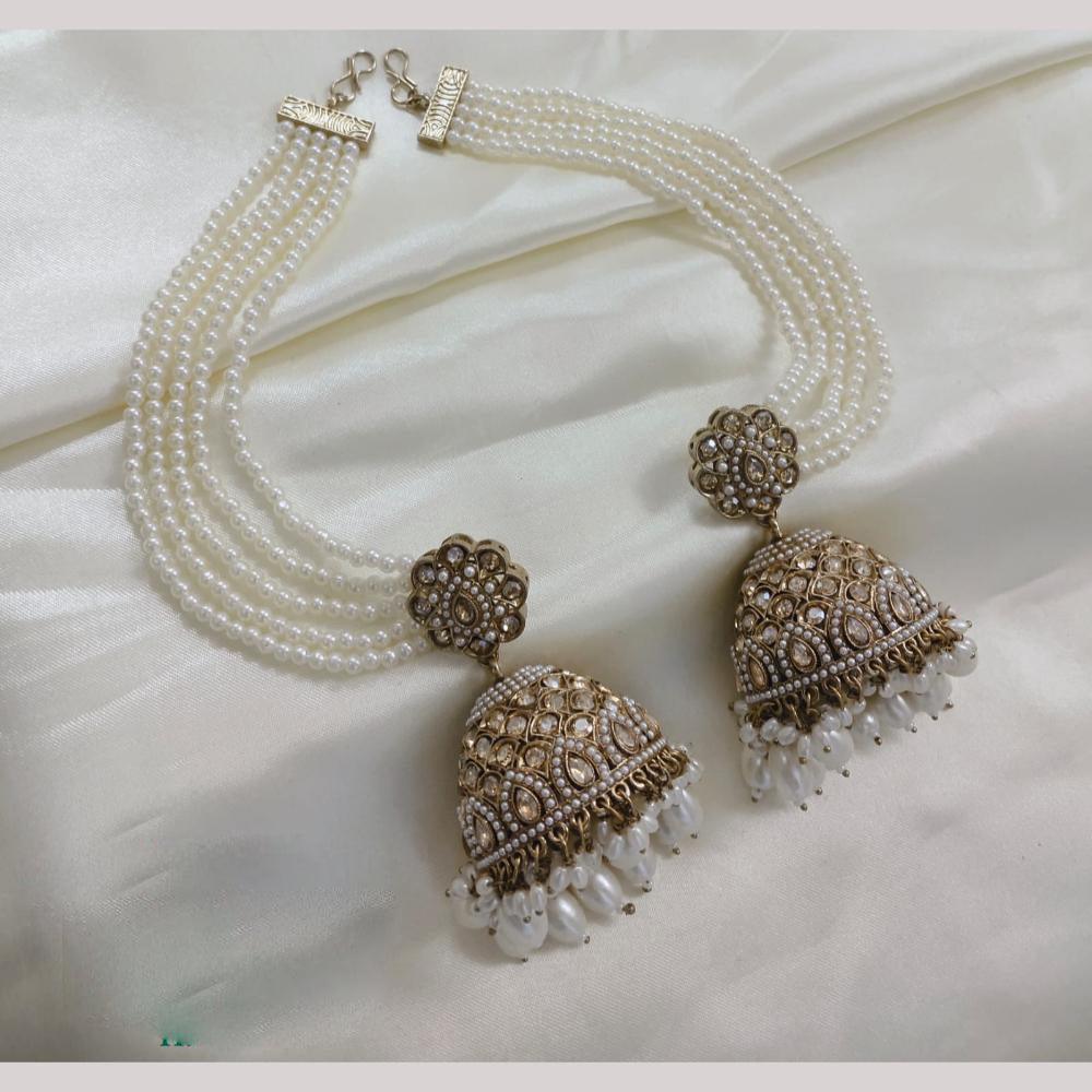 Manisha Jewellery Gold Plated Crystal Stone And Pearl Jhumki Earrings With Kanchain