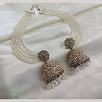 Manisha Jewellery Gold Plated Crystal Stone And Pearl Jhumki Earrings With Kanchain