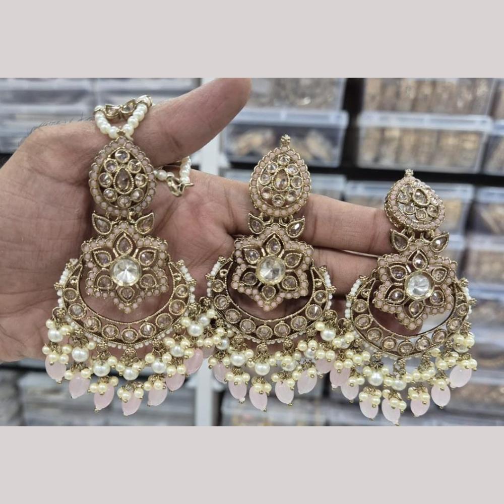 Manisha Jewellery Gold Plated Crystal Stone And Beads Dangler Earrings With Maangtikka