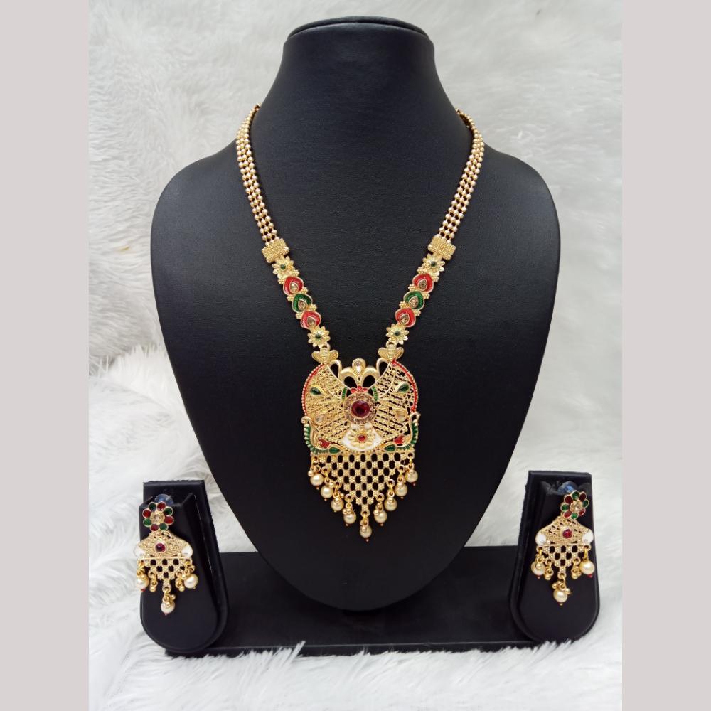 Manisha Jewellery Gold Plated Pota Stone And Meenakari Necklace Set