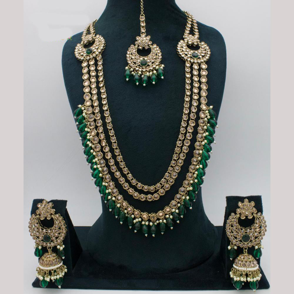 Manisha Jewellery Gold Plated Crystal Stone And Beads Long Necklace Set
