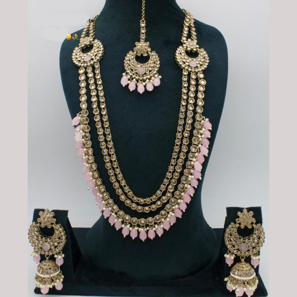 Manisha Jewellery Gold Plated Crystal Stone And Beads Long Necklace Set