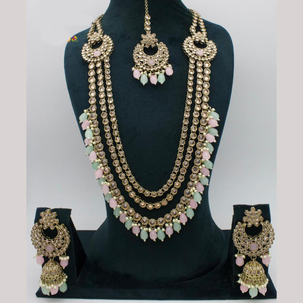Manisha Jewellery Gold Plated Crystal Stone And Beads Long Necklace Set