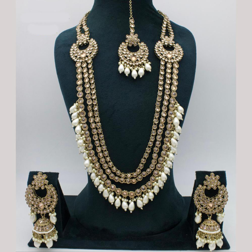 Manisha Jewellery Gold Plated Crystal Stone And Beads Long Necklace Set