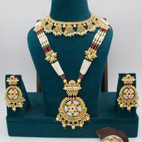 Manisha Jewellery Gold Plated Pota Stone And Pearl Double Necklace Set