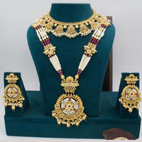 Manisha Jewellery Gold Plated Pota Stone And Pearl Double Necklace Set
