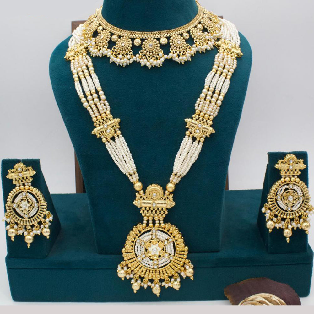 Manisha Jewellery Gold Plated Pota Stone And Pearl Double Necklace Set