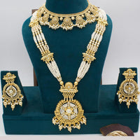 Manisha Jewellery Gold Plated Pota Stone And Pearl Double Necklace Set