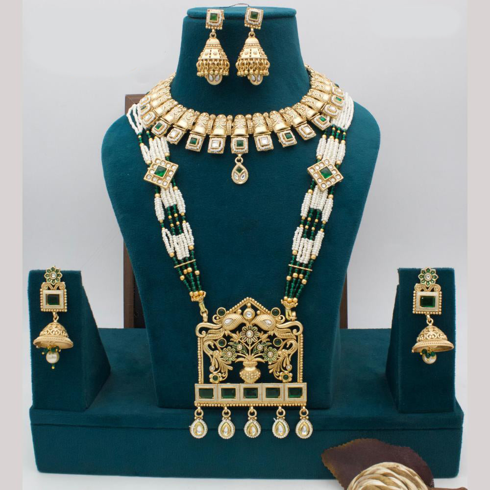 Manisha Jewellery Gold Plated Pota Stone And Pearl Double Necklace Set
