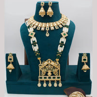 Manisha Jewellery Gold Plated Pota Stone And Pearl Double Necklace Set
