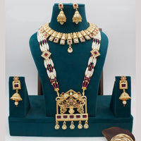 Manisha Jewellery Gold Plated Pota Stone And Pearl Double Necklace Set