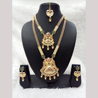 Manisha Jewellery Gold Plated Pota Stone And Pearl Double Necklace Set