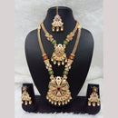 Manisha Jewellery Gold Plated Pota Stone And Pearl Double Necklace Set