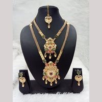 Manisha Jewellery Gold Plated Pota Stone And Pearl Double Necklace Set