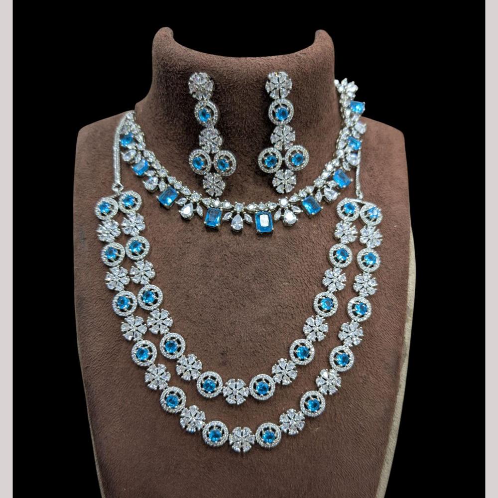 Manisha Jewellery Silver Plated American Diamond Double Necklace Set