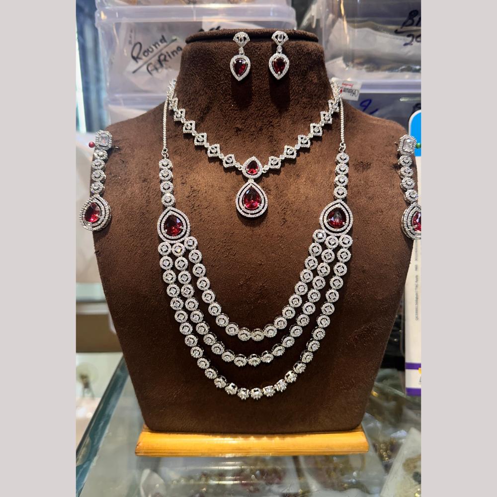 Manisha Jewellery Silver Plated American Diamond Double Necklace Set