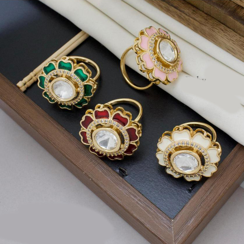 Manisha Jewellery Gold Plated Crystal Stone And Meenakari Ring