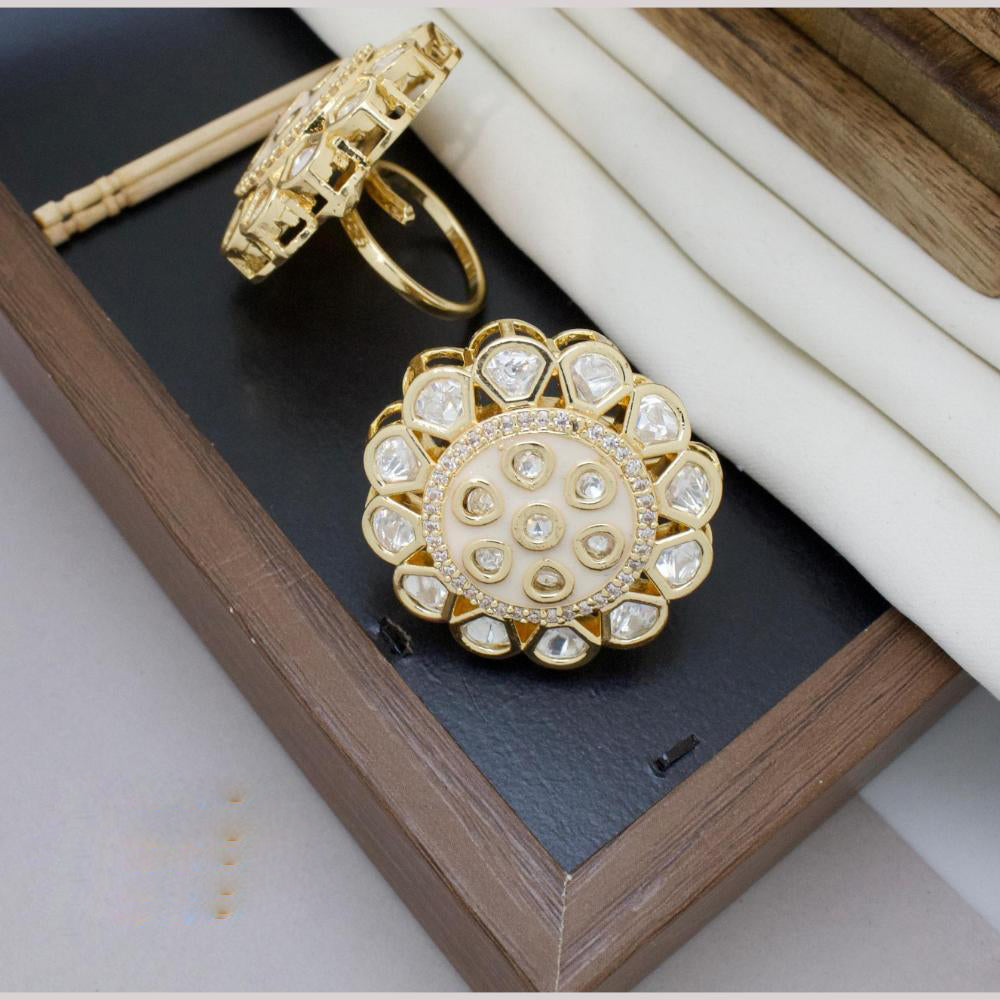 Manisha Jewellery Gold Plated Polki Kundan And Meenakari Ring