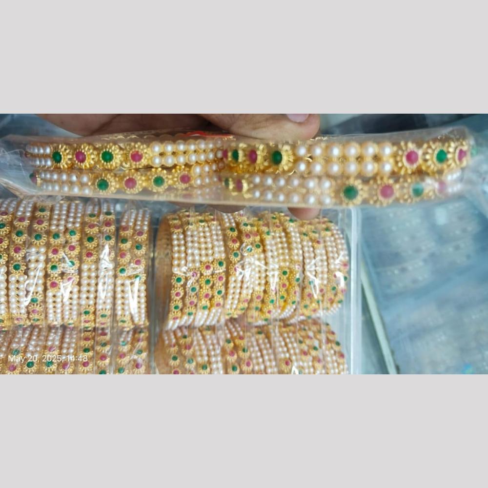 Manisha Jewellery Gold Plated Pota Stone And Pearls Bangles Set