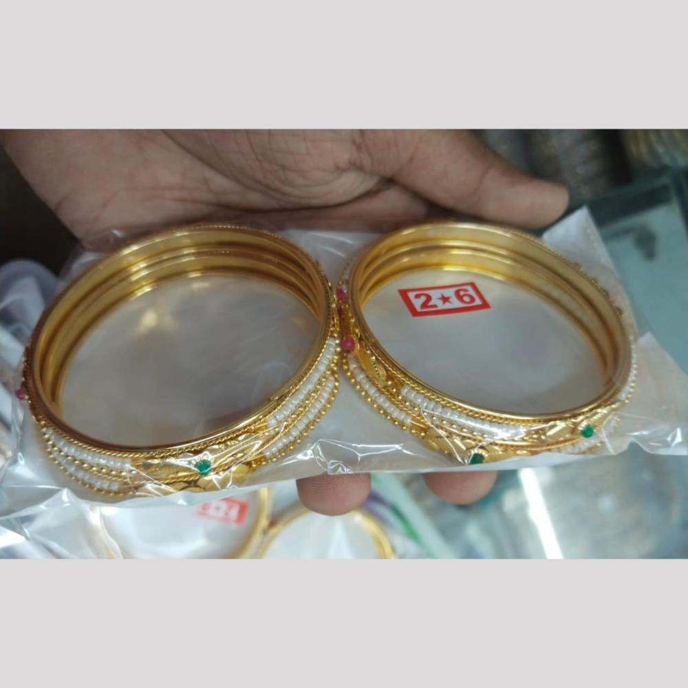Manisha Jewellery Gold Plated Pota Stone And Pearls Bangles Set