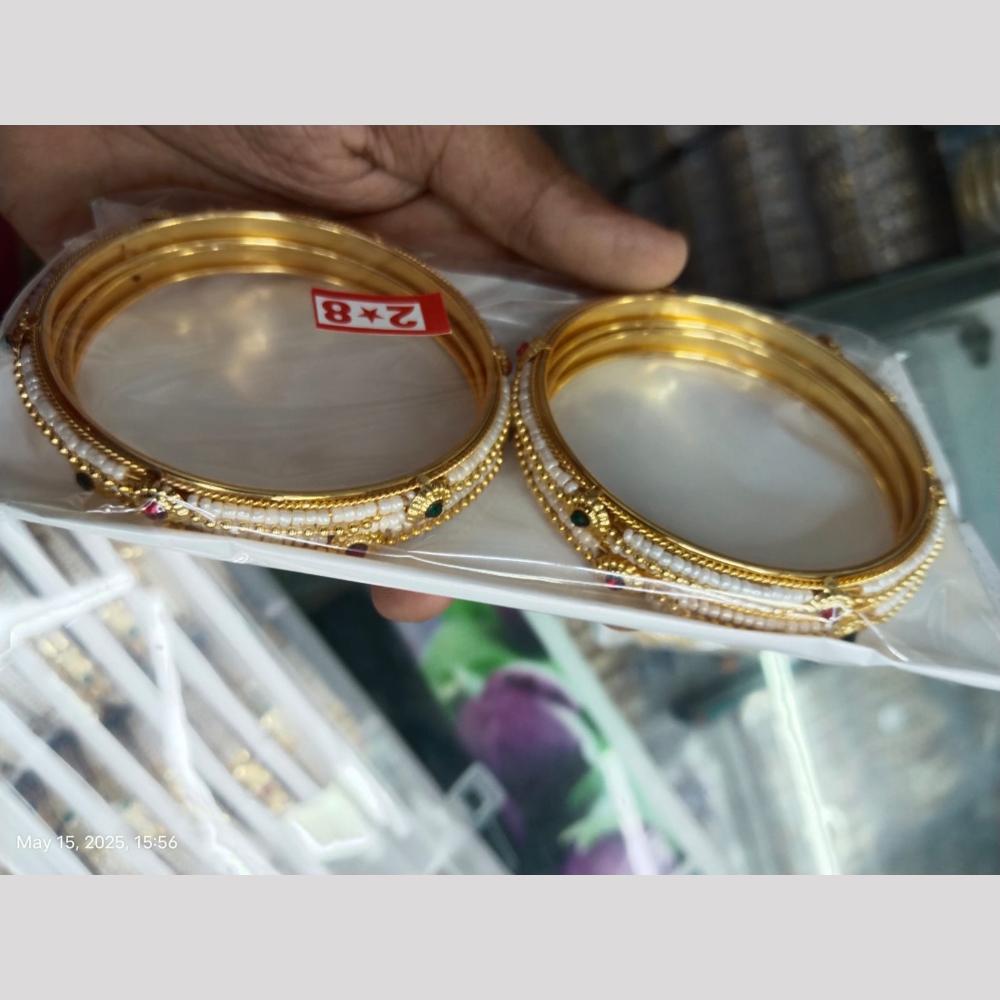 Manisha Jewellery Gold Plated Pota Stone And Pearls Bangles Set