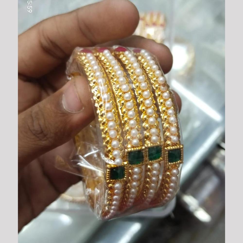 Manisha Jewellery Gold Plated Pota Stone And Pearls Bangles Set