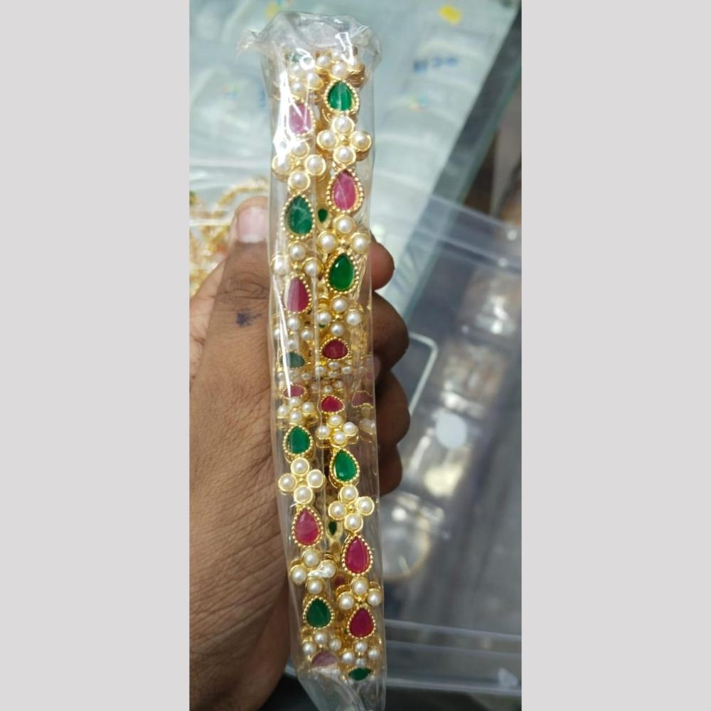 Manisha Jewellery Gold Plated Pota Stone And Pearls Bangles Set