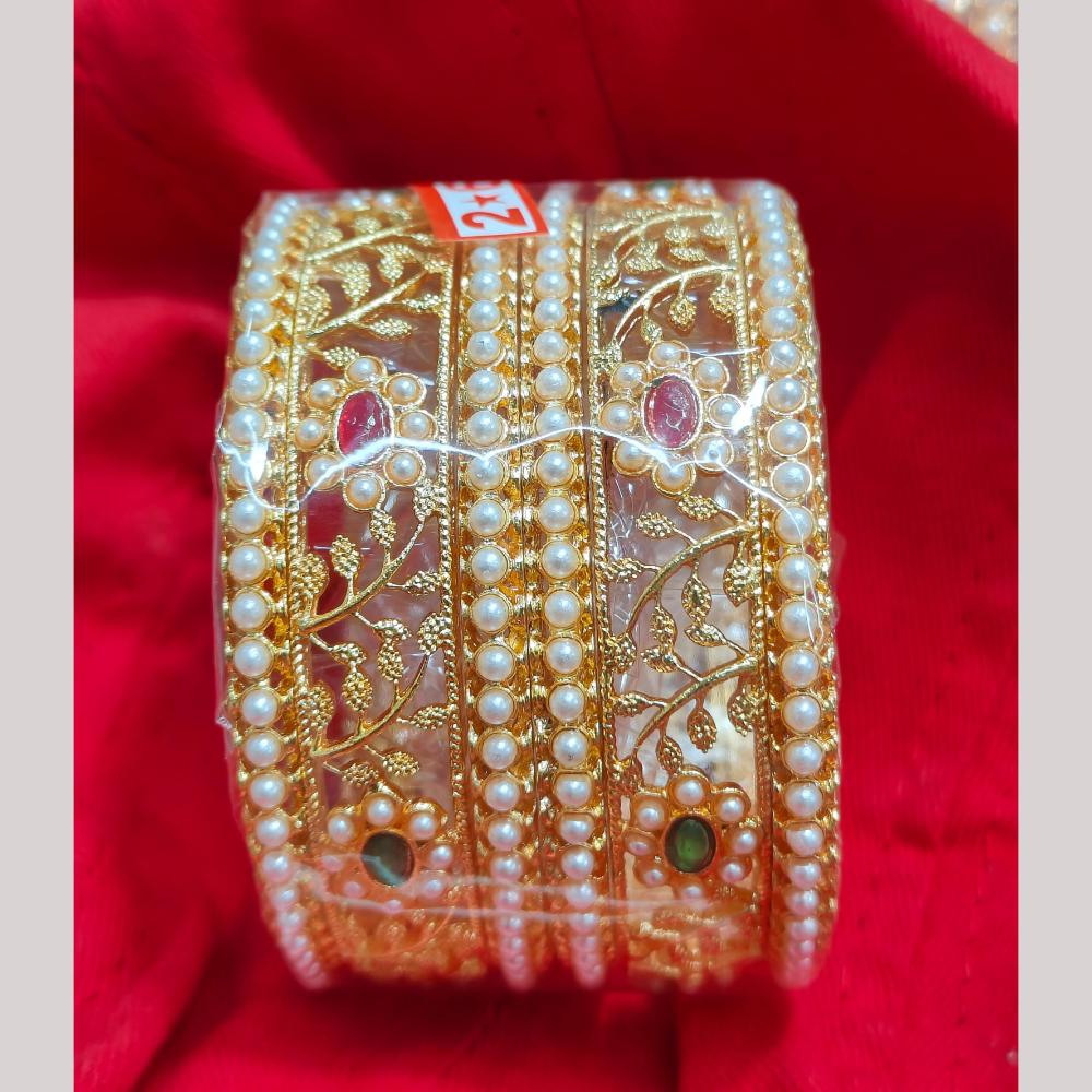 Manisha Jewellery Gold Plated Pota Stone And Pearls Bangles Set
