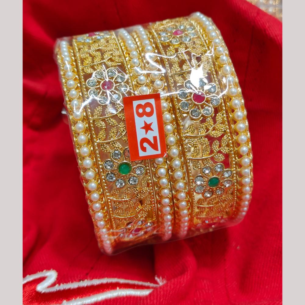 Manisha Jewellery Gold Plated Pota Stone And Pearls Bangles Set