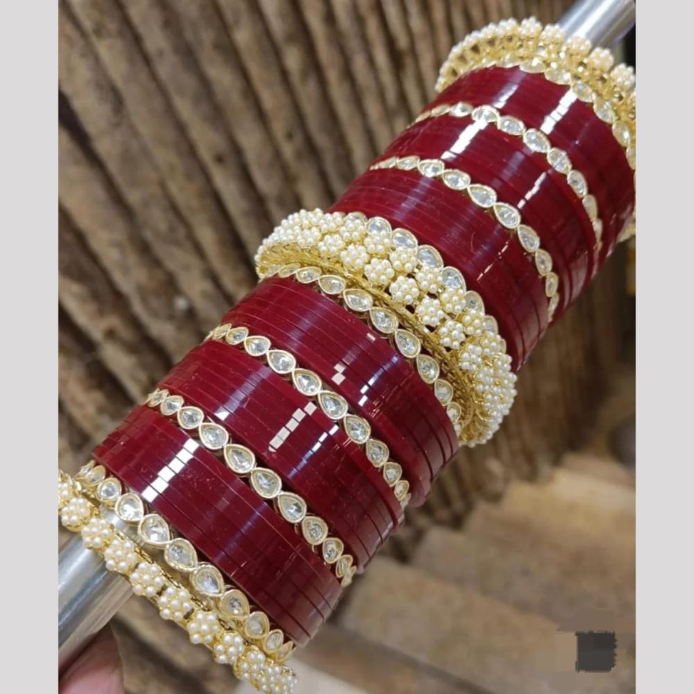 Manisha Jewellery Gold Plated Kundan Stone And Pearl Acrylic Bangles Set
