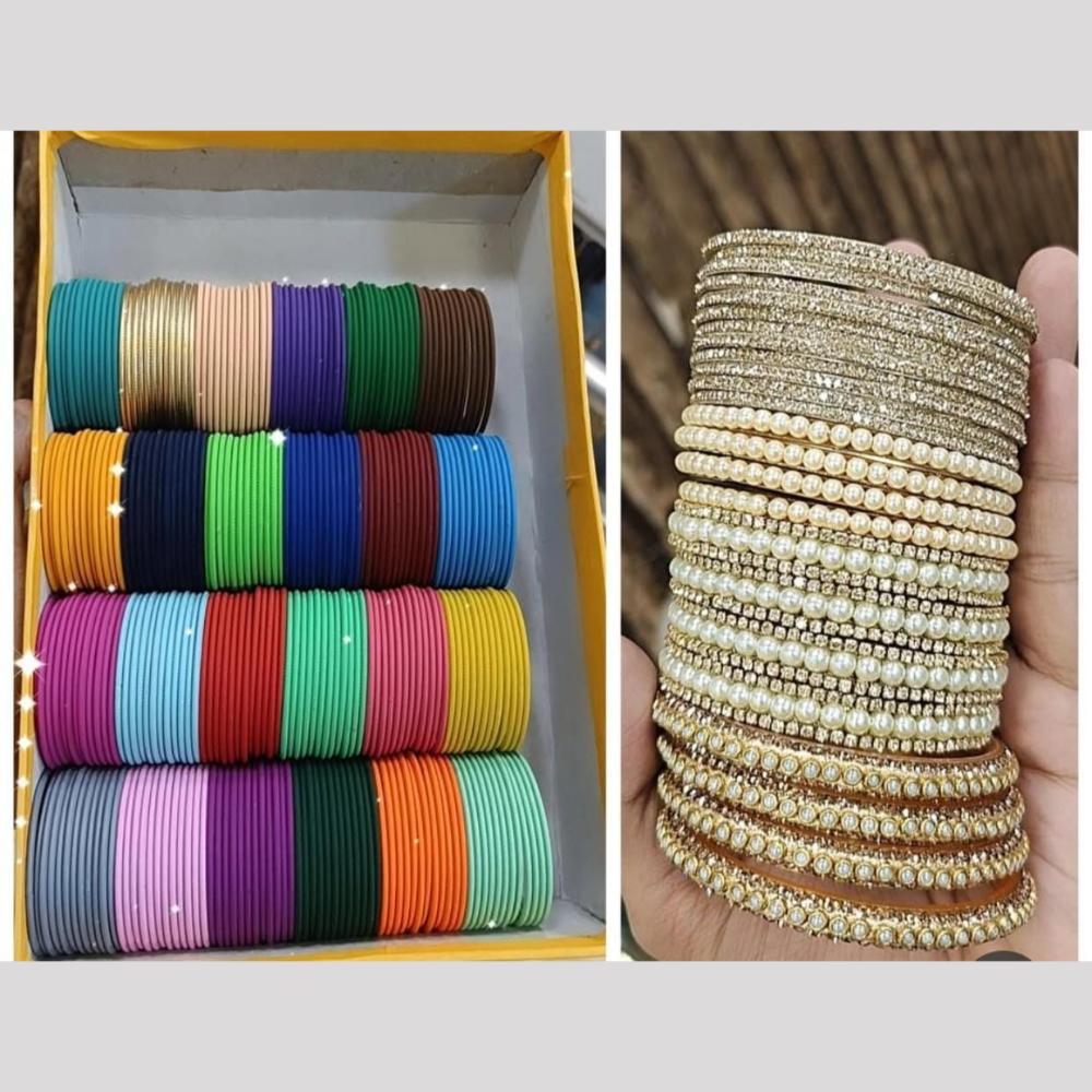 Manisha Jewellery Gold Plated Austrian Stone And Pearl Metal Bangles Set