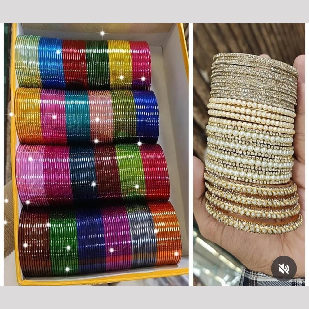 Manisha Jewellery Gold Plated Austrian Stone And Pearl Bangles Set
