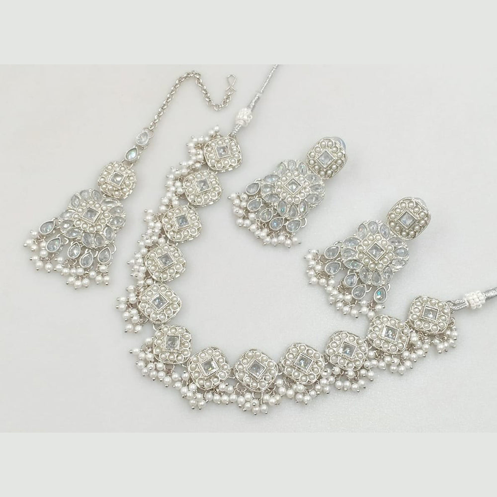 Manisha Jewellery Silver Plated Crystal Stone Beads And Pearl Necklace Set