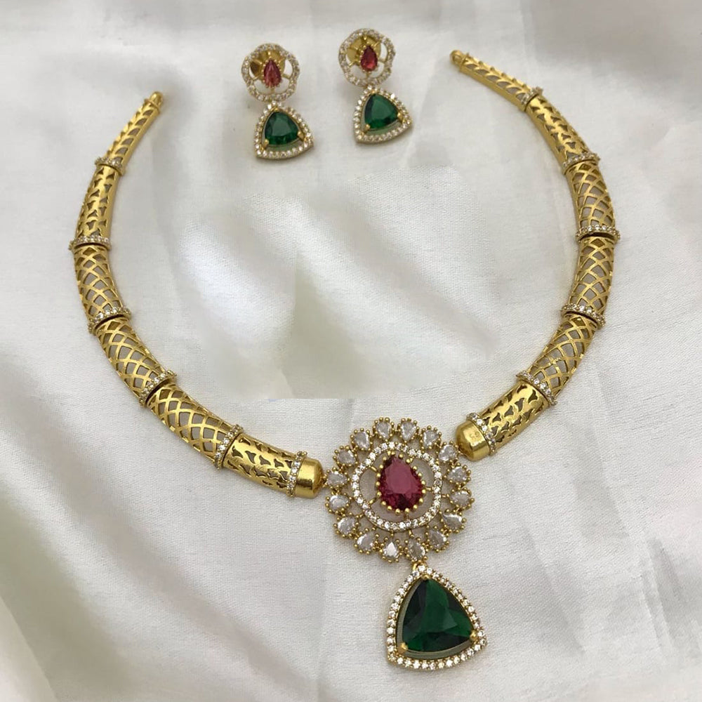 Manisha Jewellery Gold Plated American Diamond Necklace Set