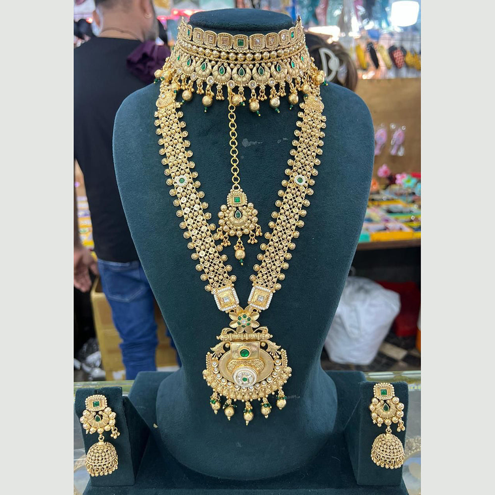 Manisha Jewellery Gold Plated Pota Stone And Pearl Double Necklace Set