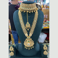 Manisha Jewellery Gold Plated Pota Stone And Pearl Double Necklace Set