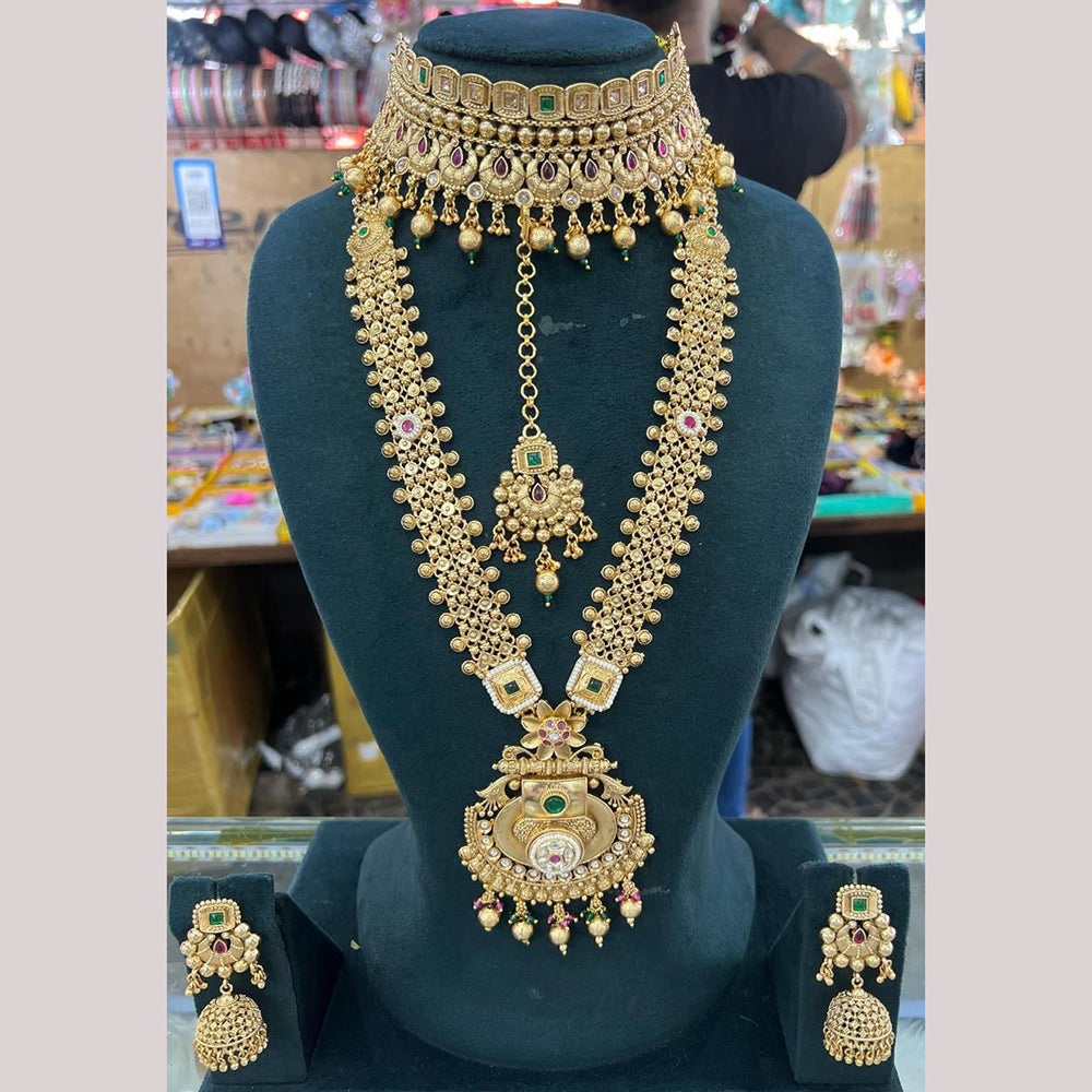 Manisha Jewellery Gold Plated Pota Stone And Pearl Double Necklace Set