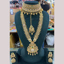 Manisha Jewellery Gold Plated Pota Stone And Pearl Double Necklace Set