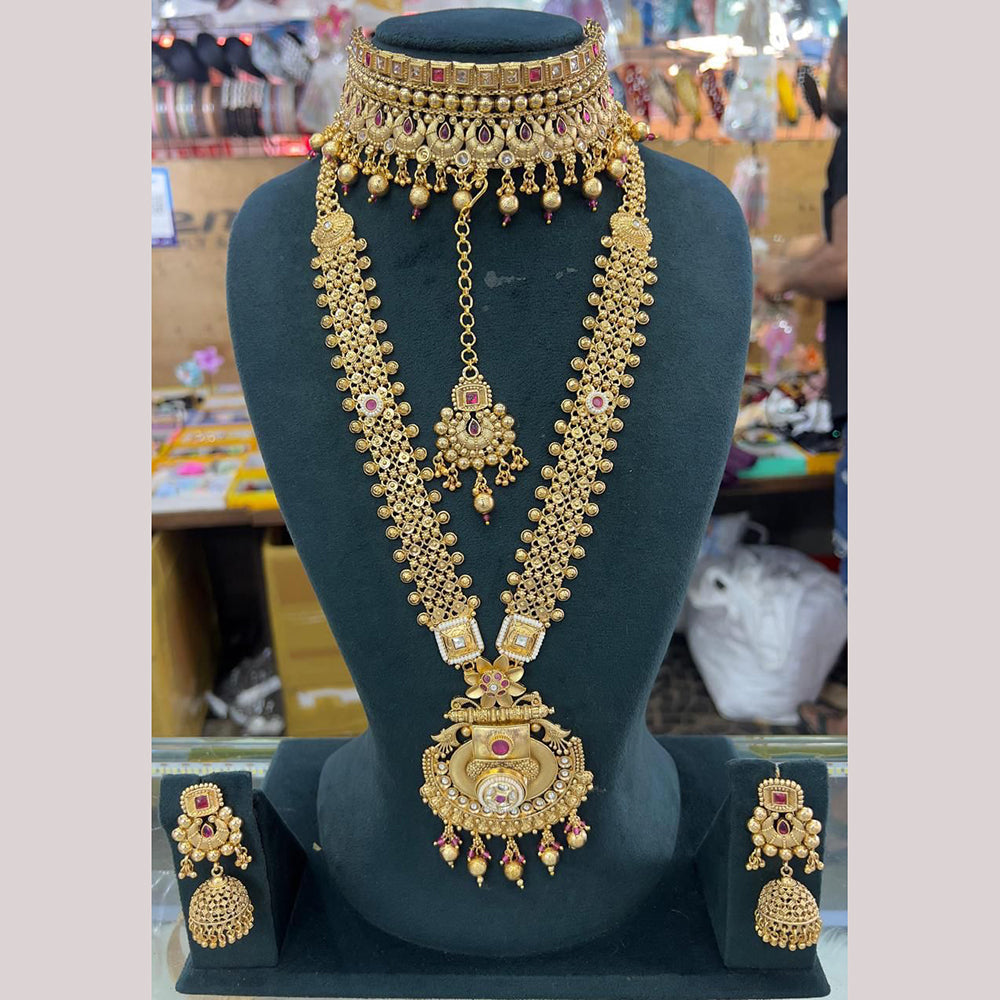 Manisha Jewellery Gold Plated Pota Stone And Pearl Double Necklace Set
