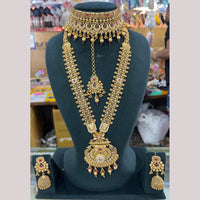 Manisha Jewellery Gold Plated Pota Stone And Pearl Double Necklace Set