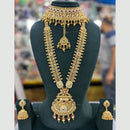 Manisha Jewellery Gold Plated Pota Stone And Pearl Double Necklace Set