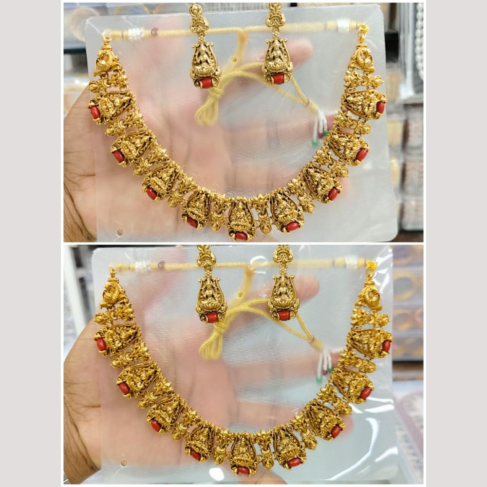 Manisha Jewellery Gold Plated Pota Stone And Temple Necklace Set