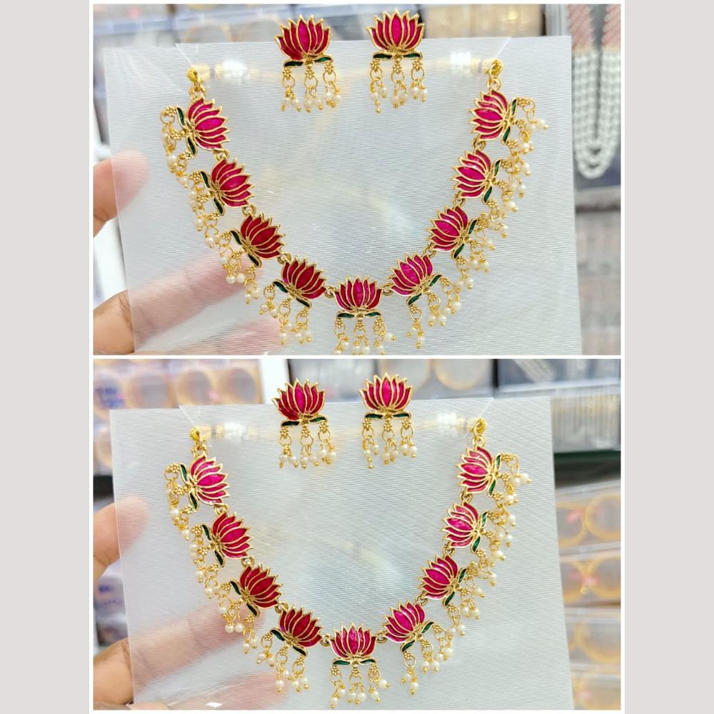 Manisha Jewellery Gold Plated  Pearls And Meenakari Necklace Set