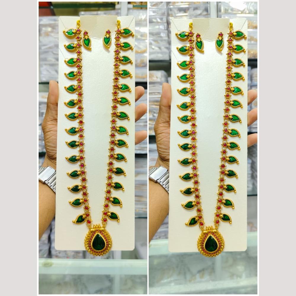 Manisha Jewellery Gold Plated Pota Stone Long Necklace Set
